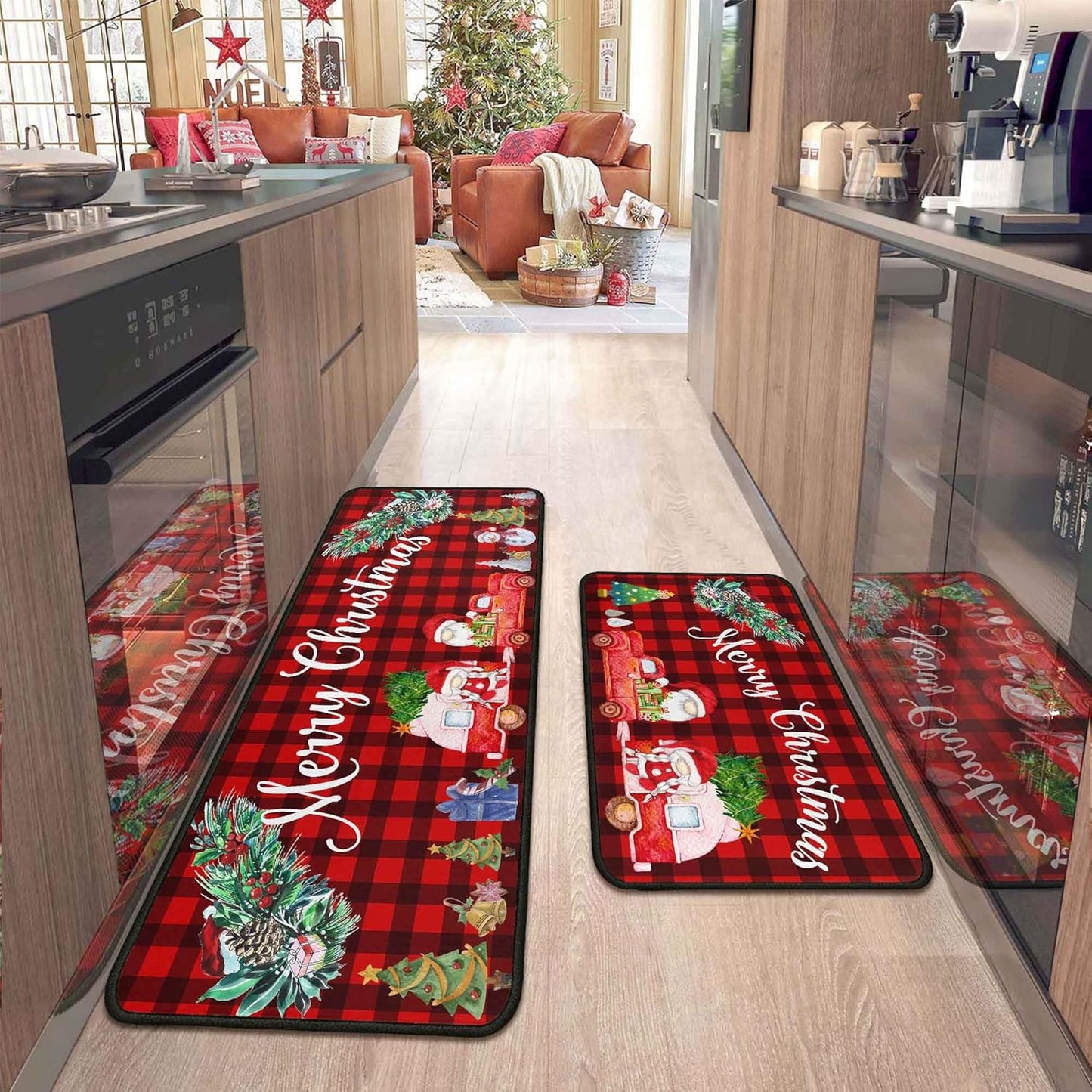Christmas Kitchen Rugs and Mats Set for Festive Home Decor