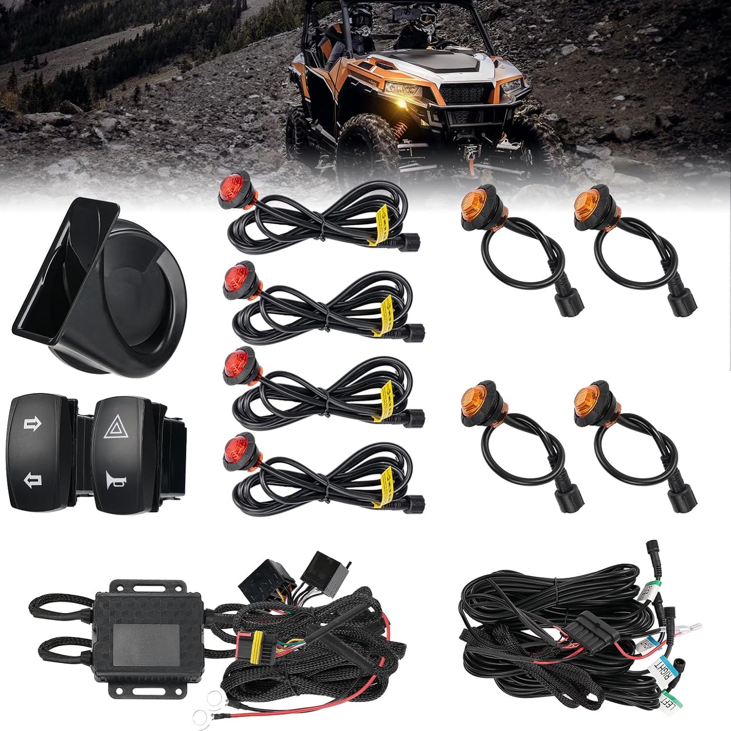 KEMIMOTO UTV Turn Signal Kit with 110DB Horn for Safety
