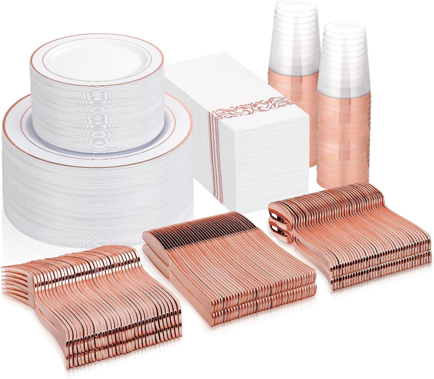 Supernal 400pcs Rose Gold Plastic Plates Set for Parties