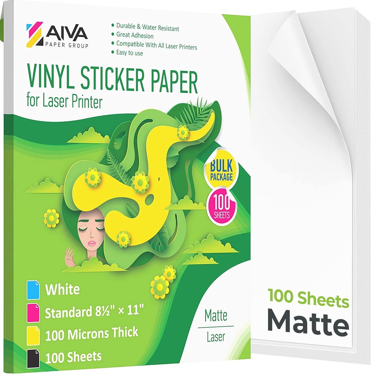 Printable Vinyl Sticker Paper for Laser Printer - 100 Sheets