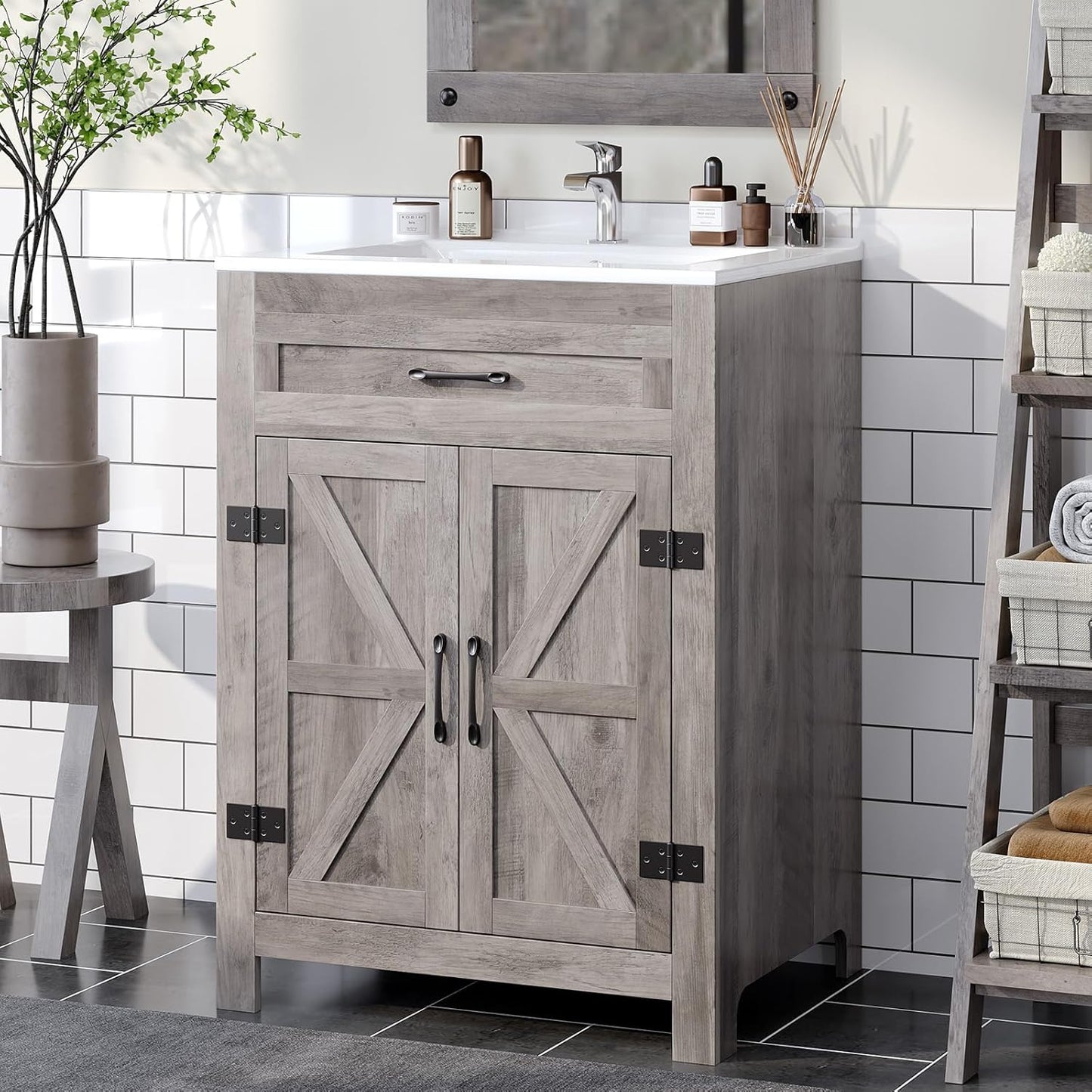 VINGLI Farmhouse Bathroom Vanity with Ceramic Sink for Style