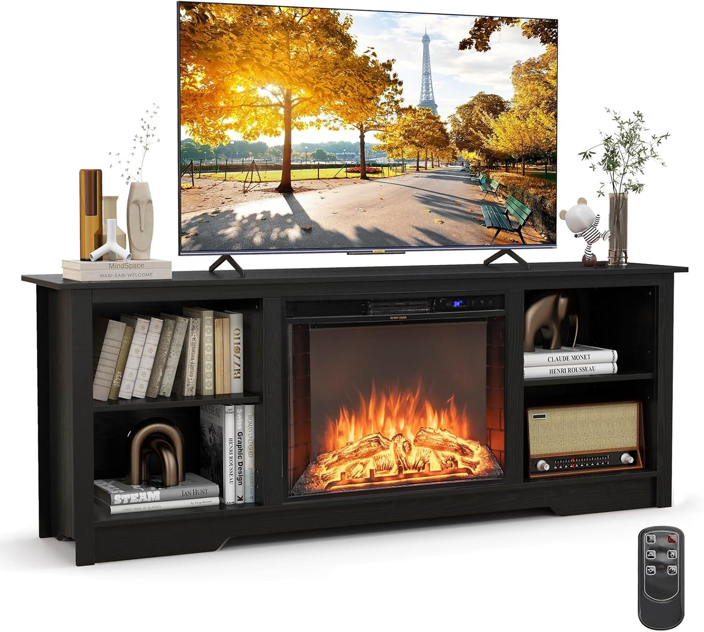 Tangkula 75 Fireplace TV Stand w/ Electric Insert & Remote
