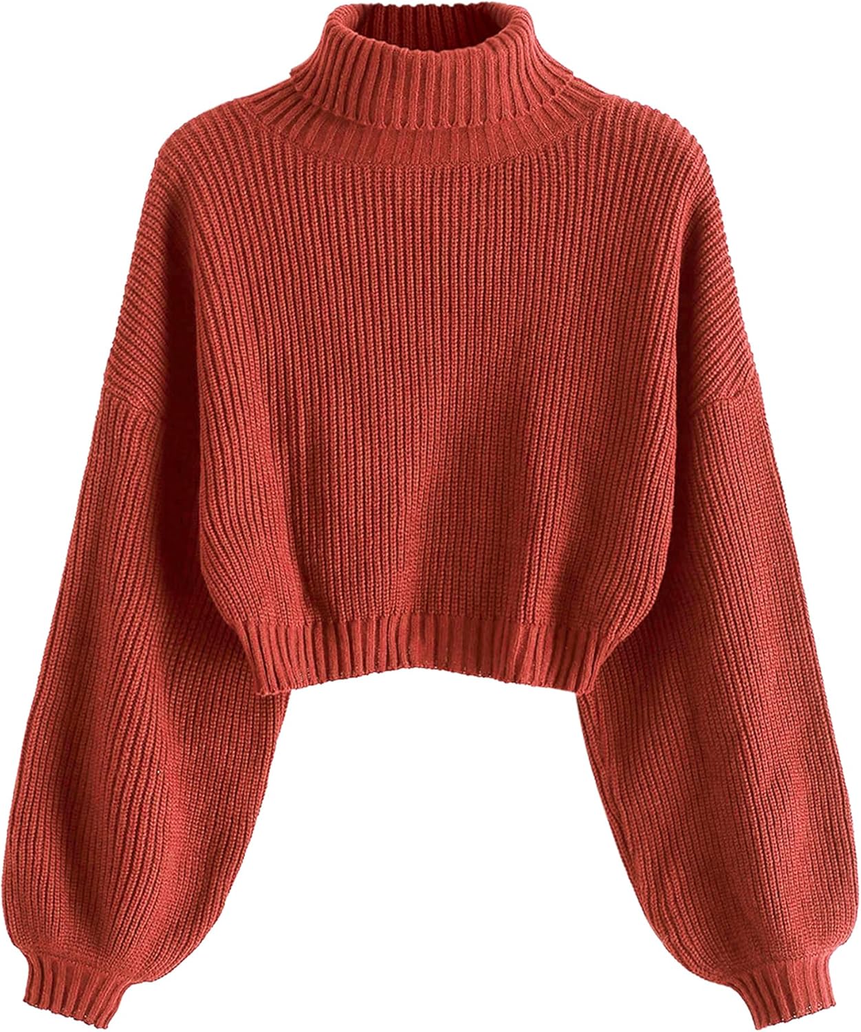 Cropped Turtleneck Sweater for Women - Stylish Lantern Sleeve Knit