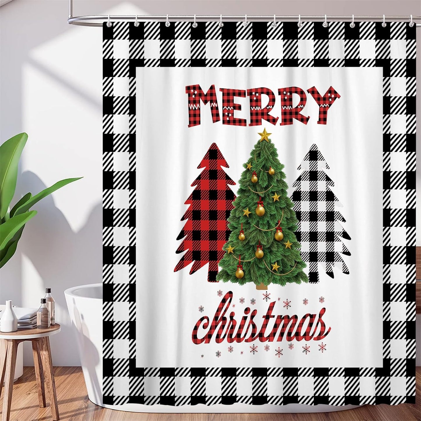 Farmhouse Xmas Tree Shower Curtain Set
