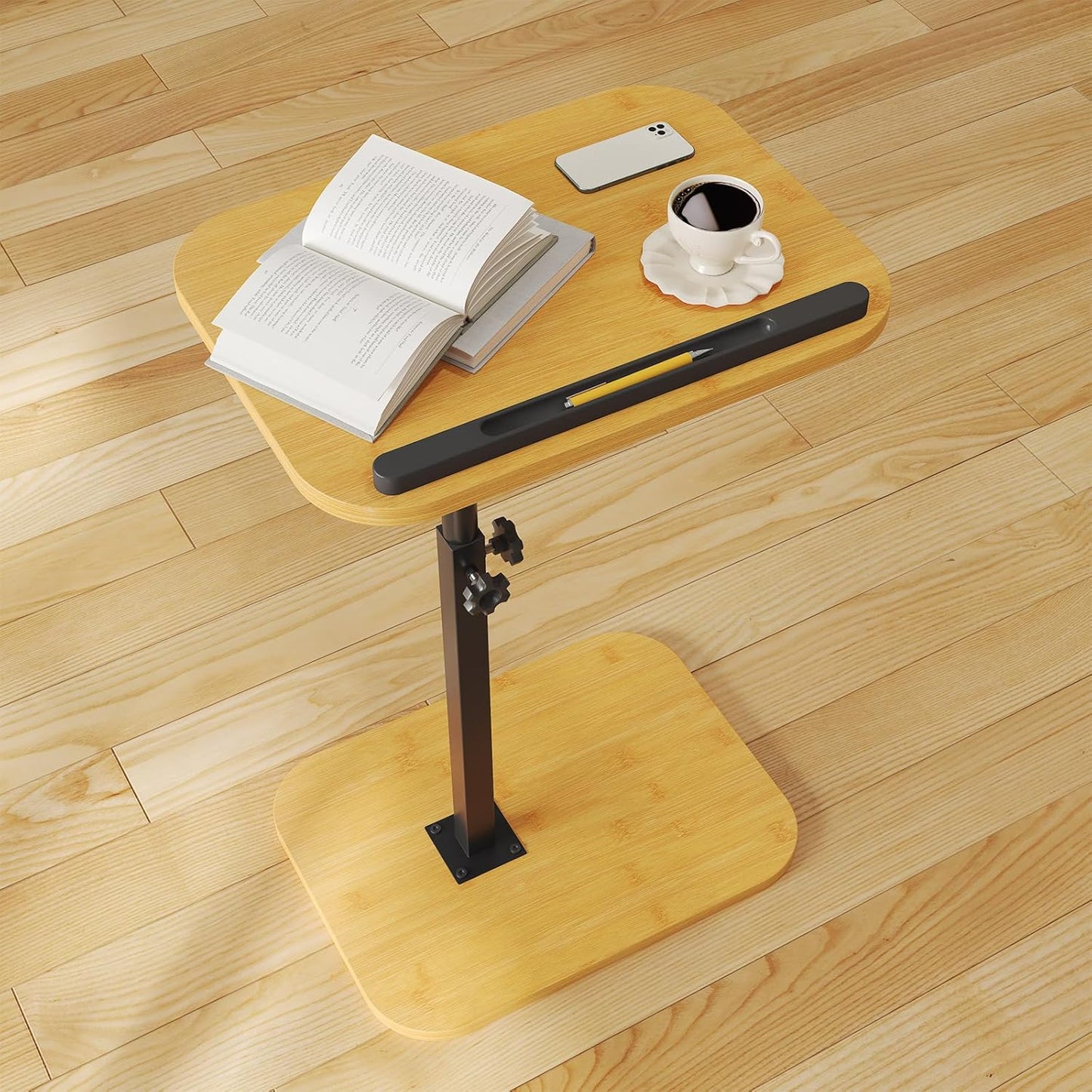 C Shaped Side End Table with Adjustable Height and Rotating Top