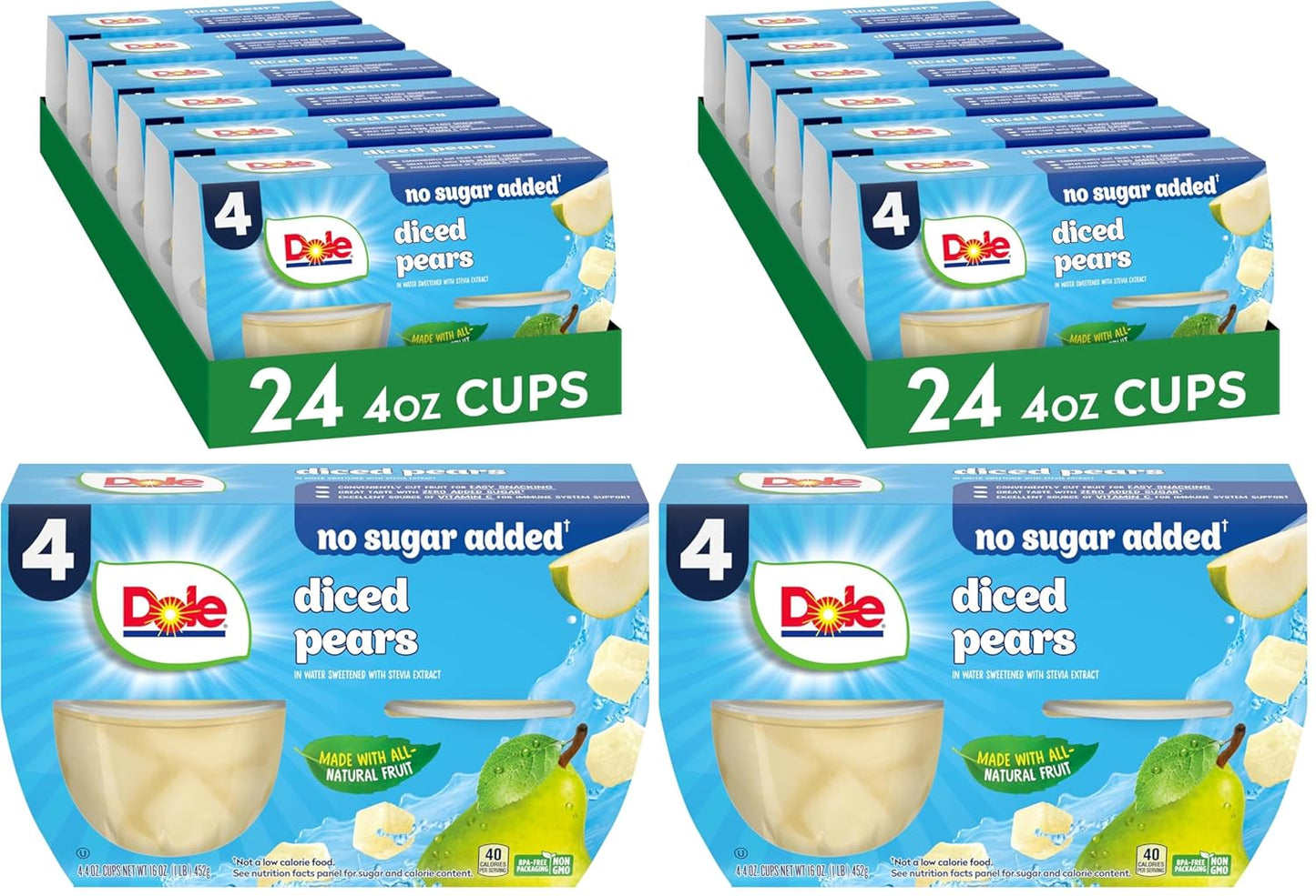 Dole Fruit Bowls No Sugar Added Diced Pears Snacks for All
