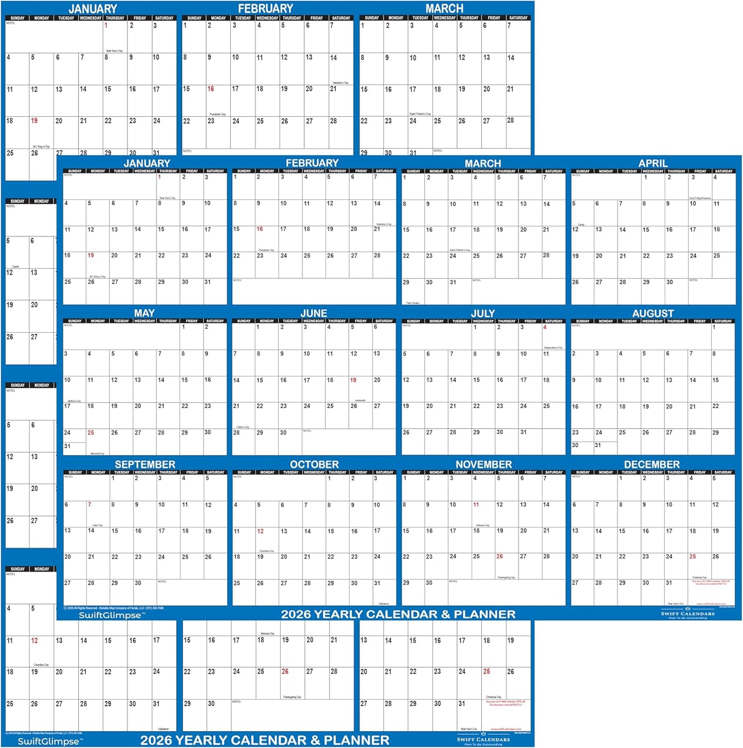 2026 Wall Calendar Erasable Large XL Wet & Dry Erase Planner