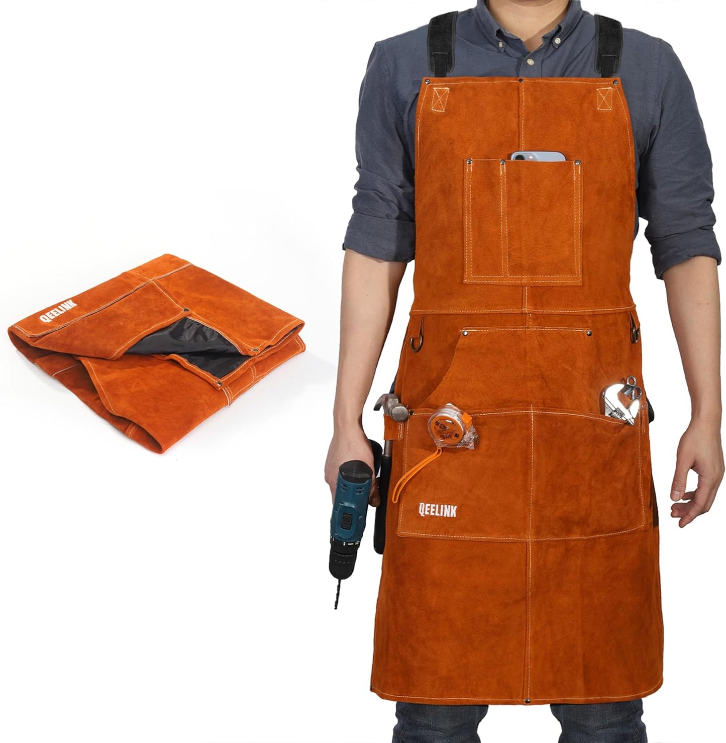 QeeLink Leather Welding Work Apron - Durable & Heat Resistant