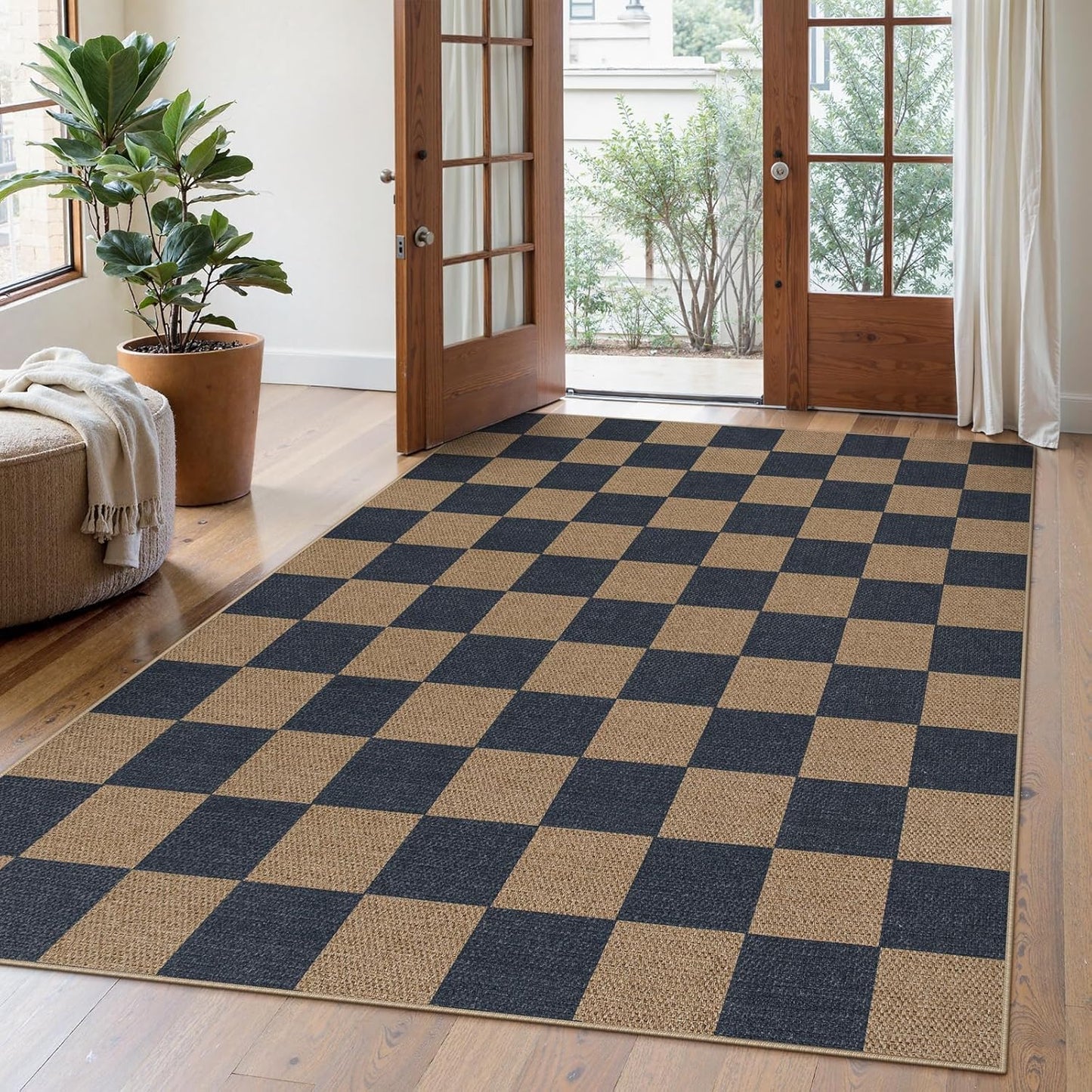 Lahome Checkered Easy Jute Rug for Indoor and Outdoor Spaces
