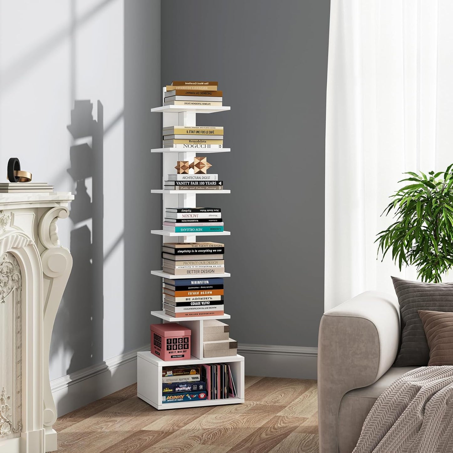 Narrow Bookshelf with 8-Tier Design for Small Spaces