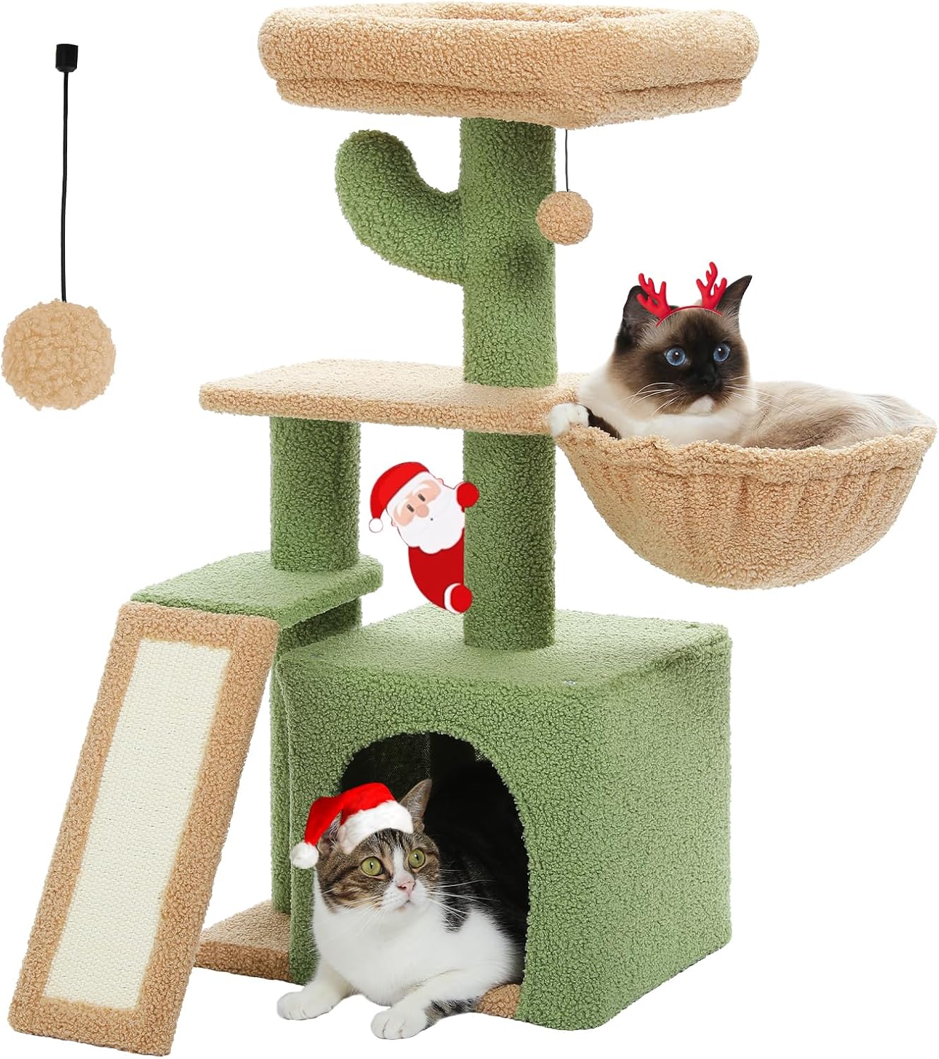 Cactus Cat Tree for Indoor Cats with Cozy Hammock and Perch