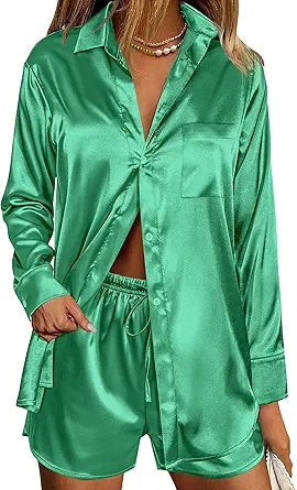 Ekouaer Womens Two Piece Satin Pajama Set for Ultimate Comfort