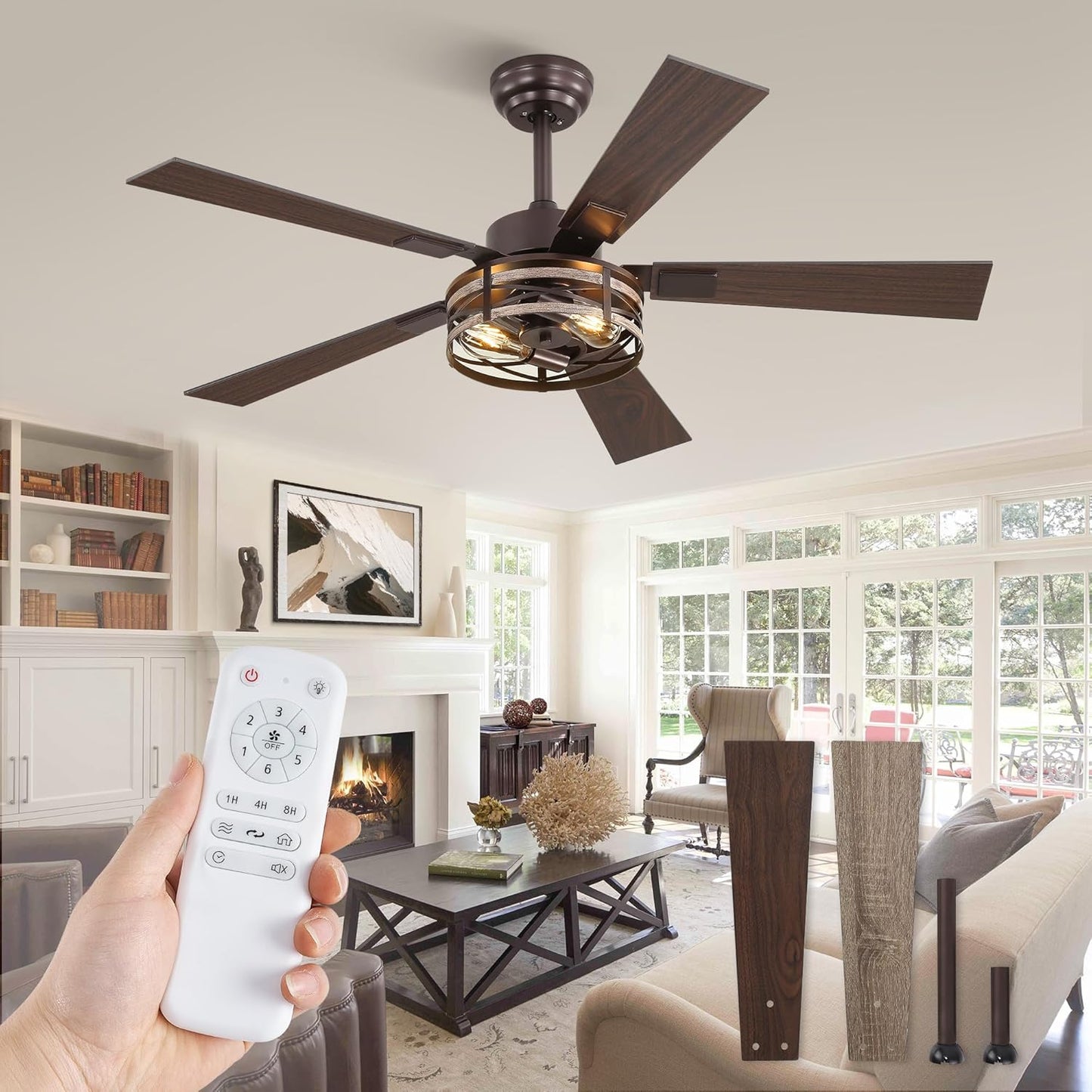 Farmhouse Ceiling Fans with Light - 48 Inch Rustic Design
