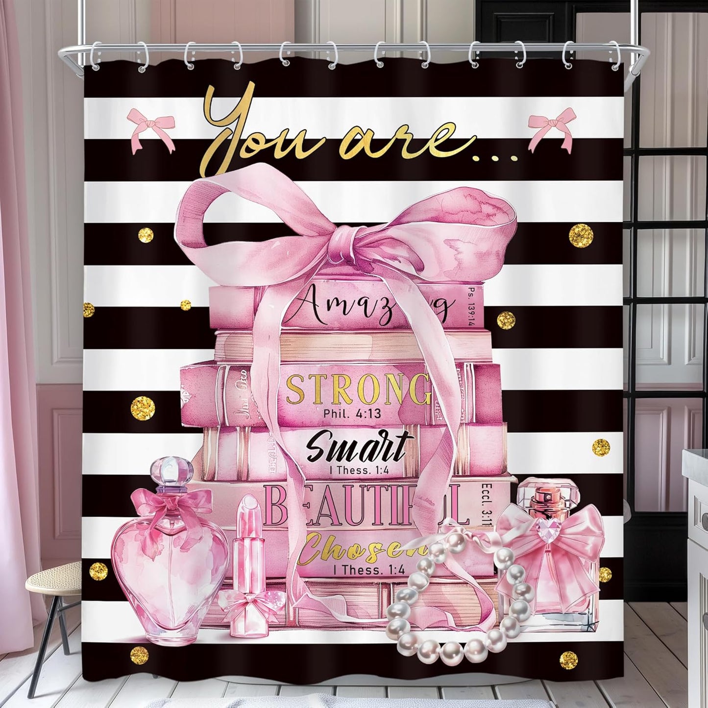 Chic Pink Bow Shower Curtain Set