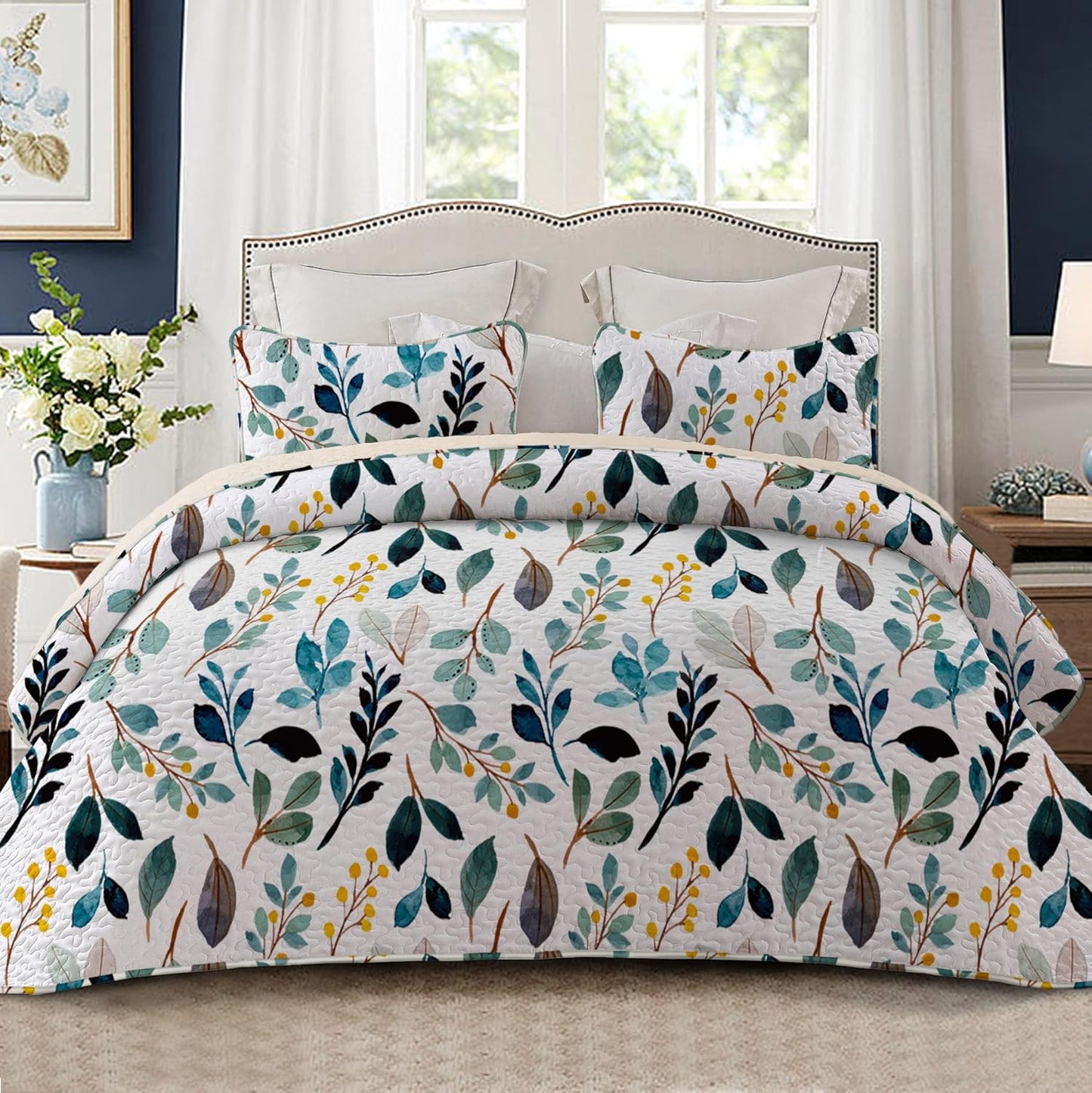 Whale Flotilla Reversible Floral Quilts King Size for All Seasons