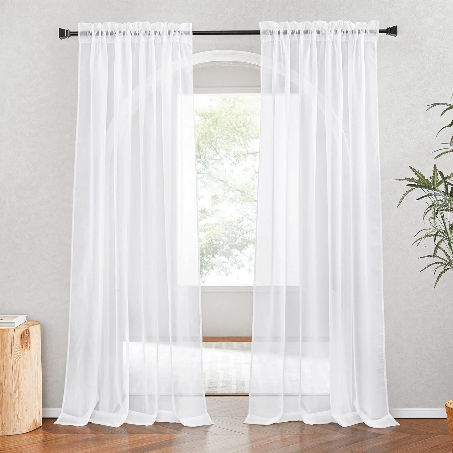 NICETOWN 80 White Sheer Curtains - Light Filtering Elegance