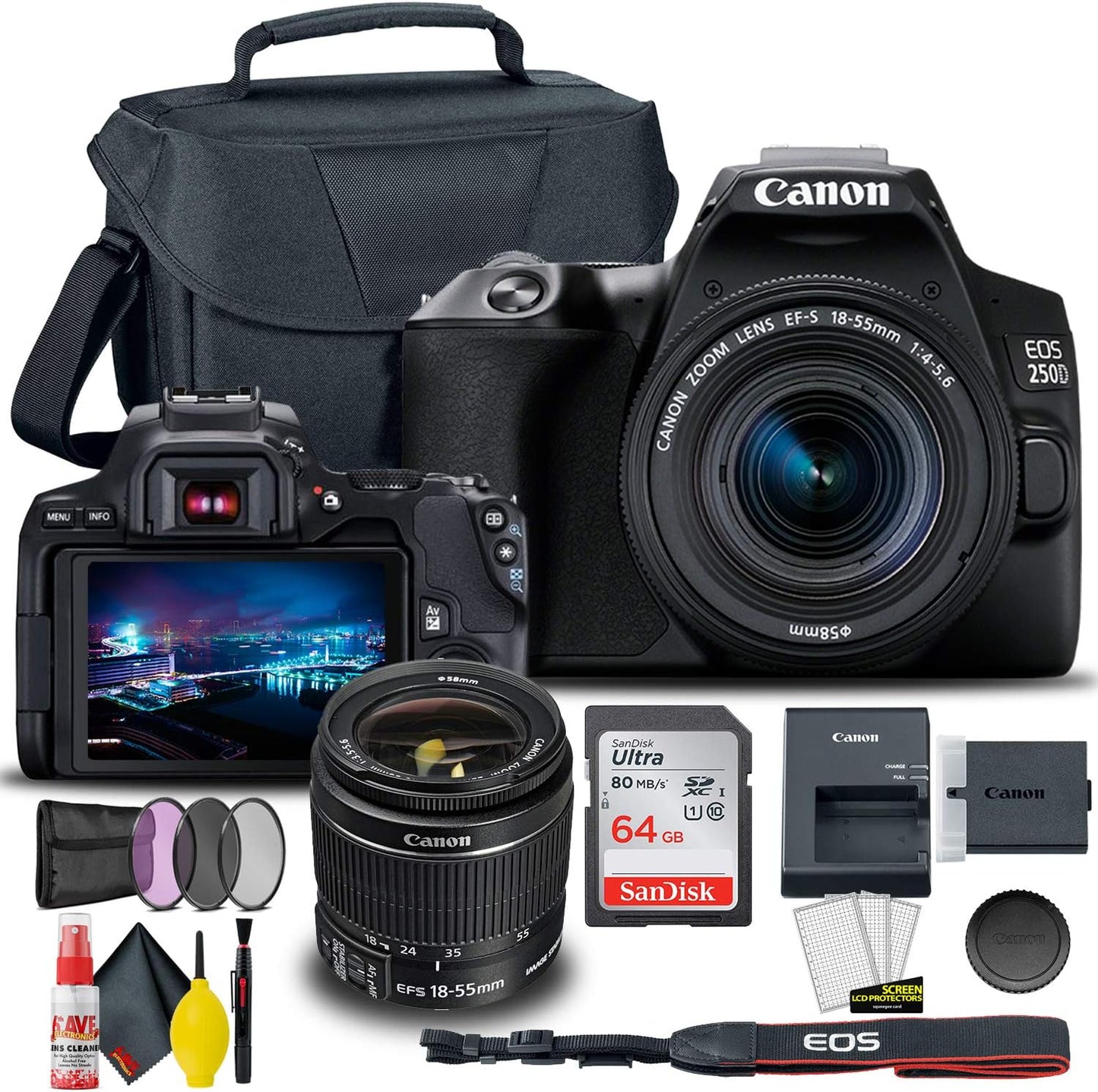 Canon EOS 250D DSLR Camera Bundle with 18-55mm Lens and More
