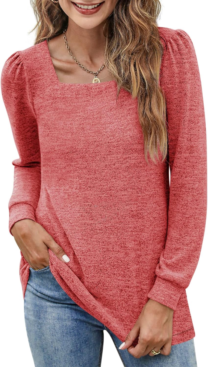 BZB Square Neck Puff Sleeve Tunic - Stylish & Comfy