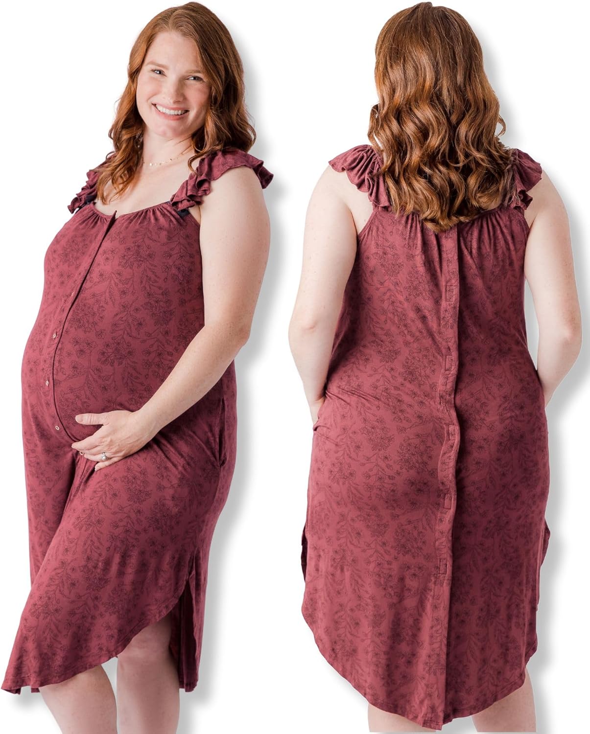 Ruffle Strap Labor & Delivery Gown for Comfortable Maternity Wear