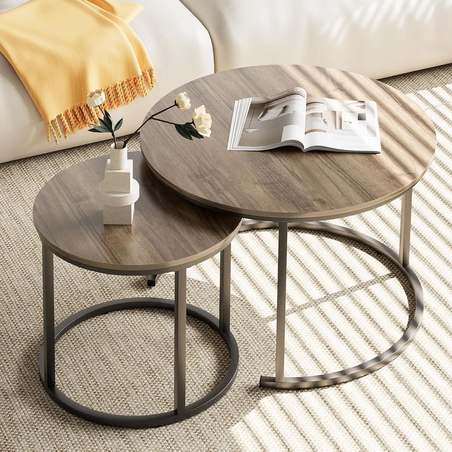 aboxoo Coffee Table Nesting Side Round Table Set for Modern Living