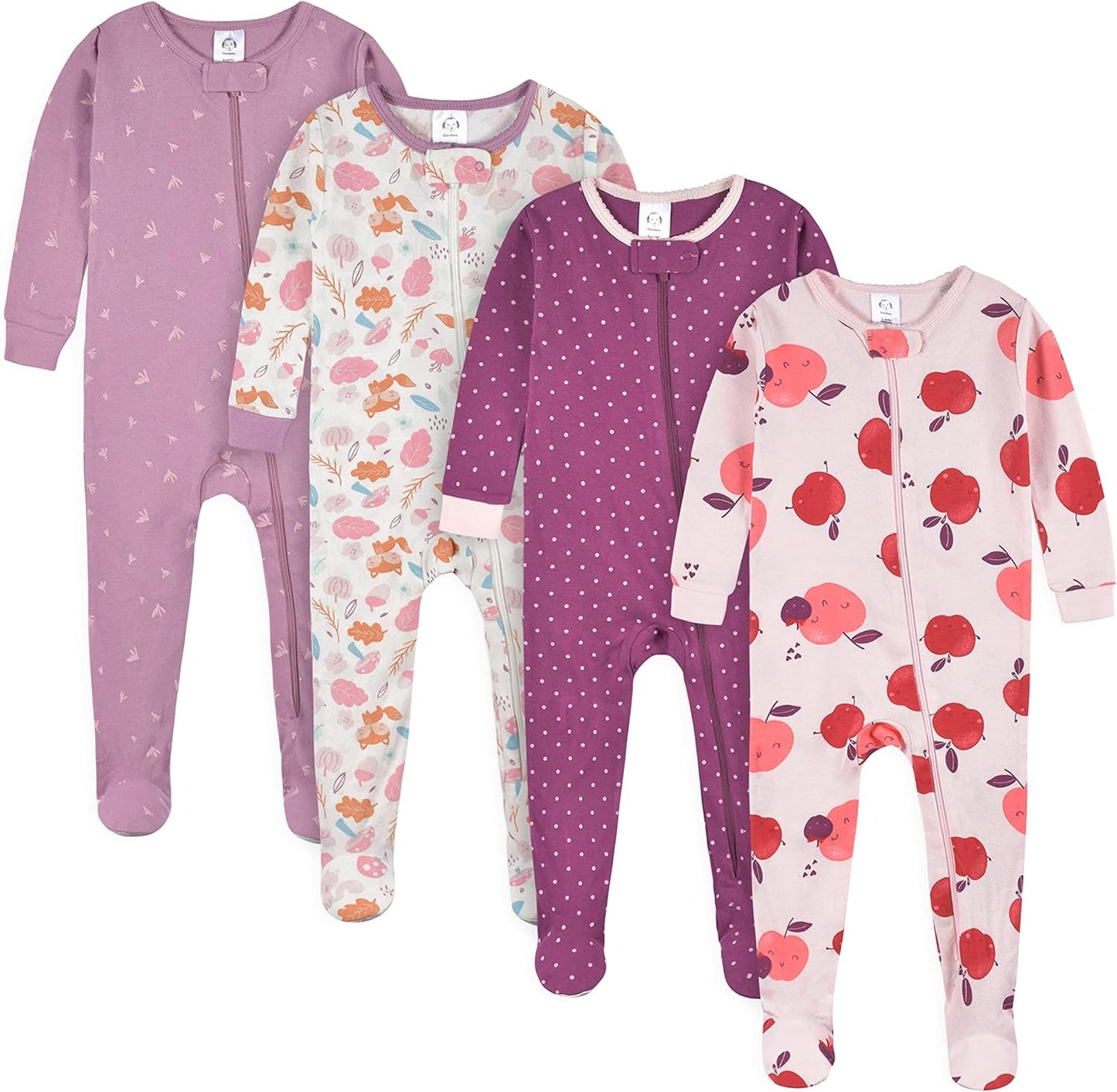 Gerber Baby-Girls 4-Pack Footed Pajamas for Cozy Nights