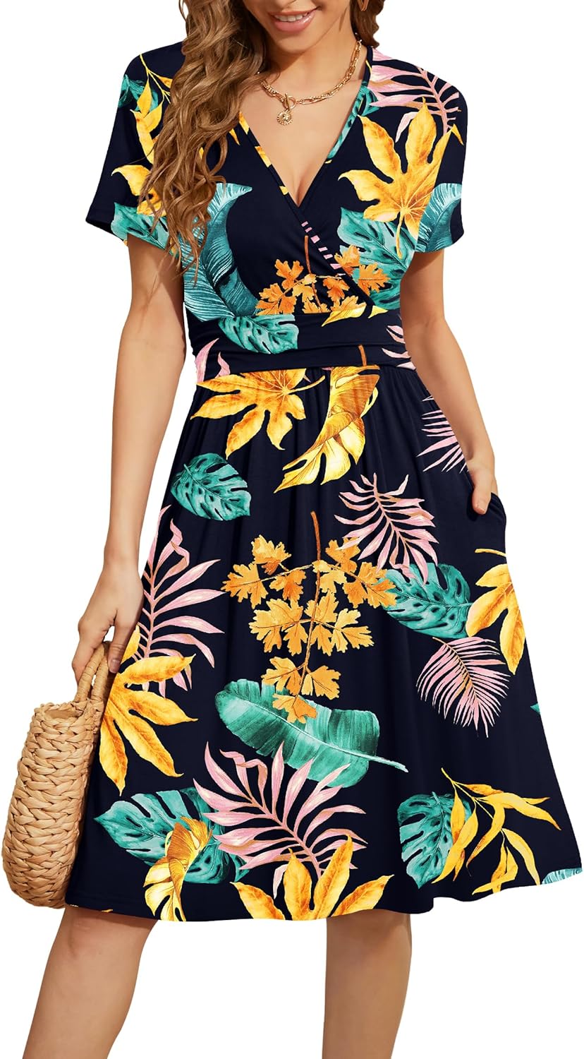 WEACZZY Women's Summer Short Sleeve Casual Floral Dresses