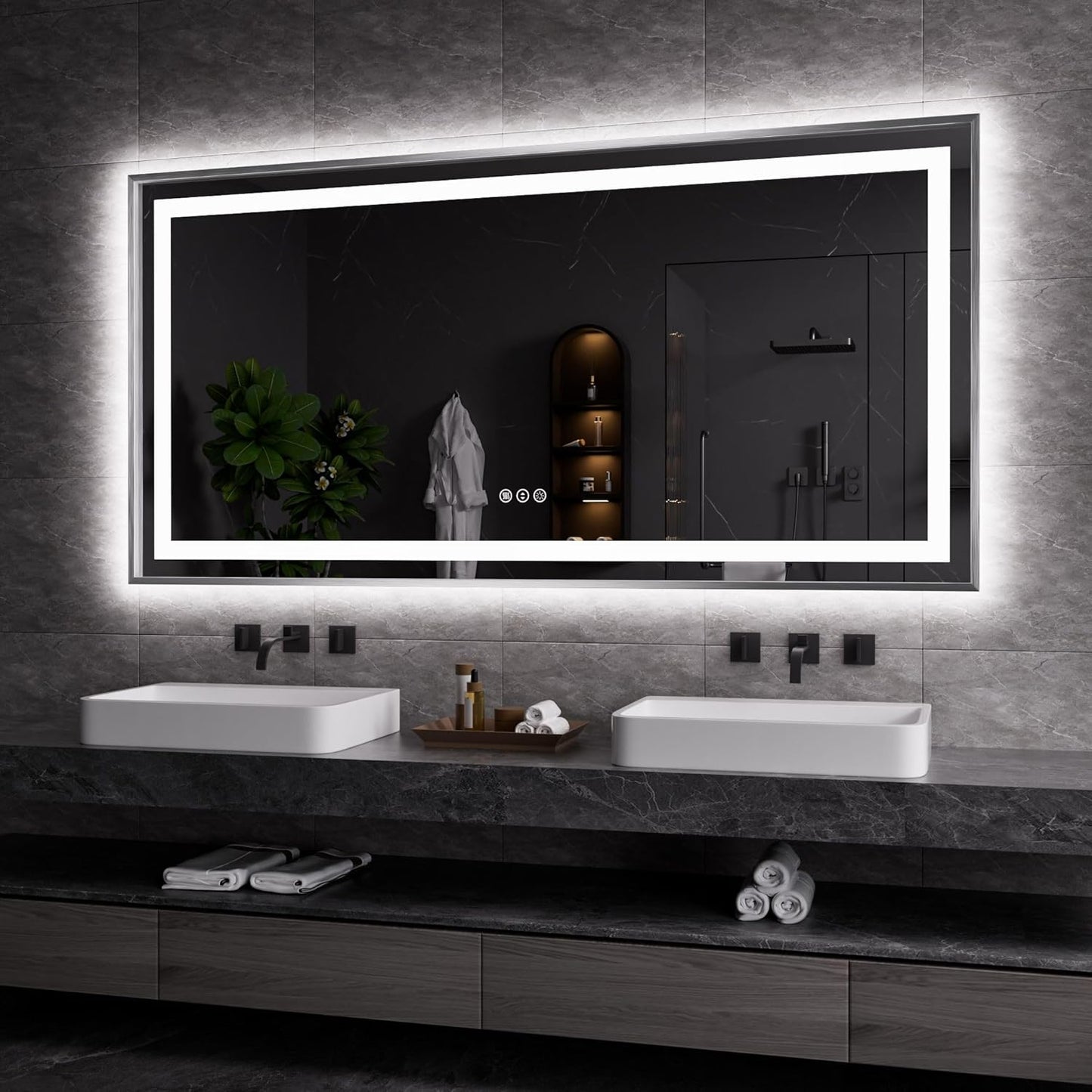 Amorho 72in x 36in LED Bathroom Mirror with Front Light & Backlit