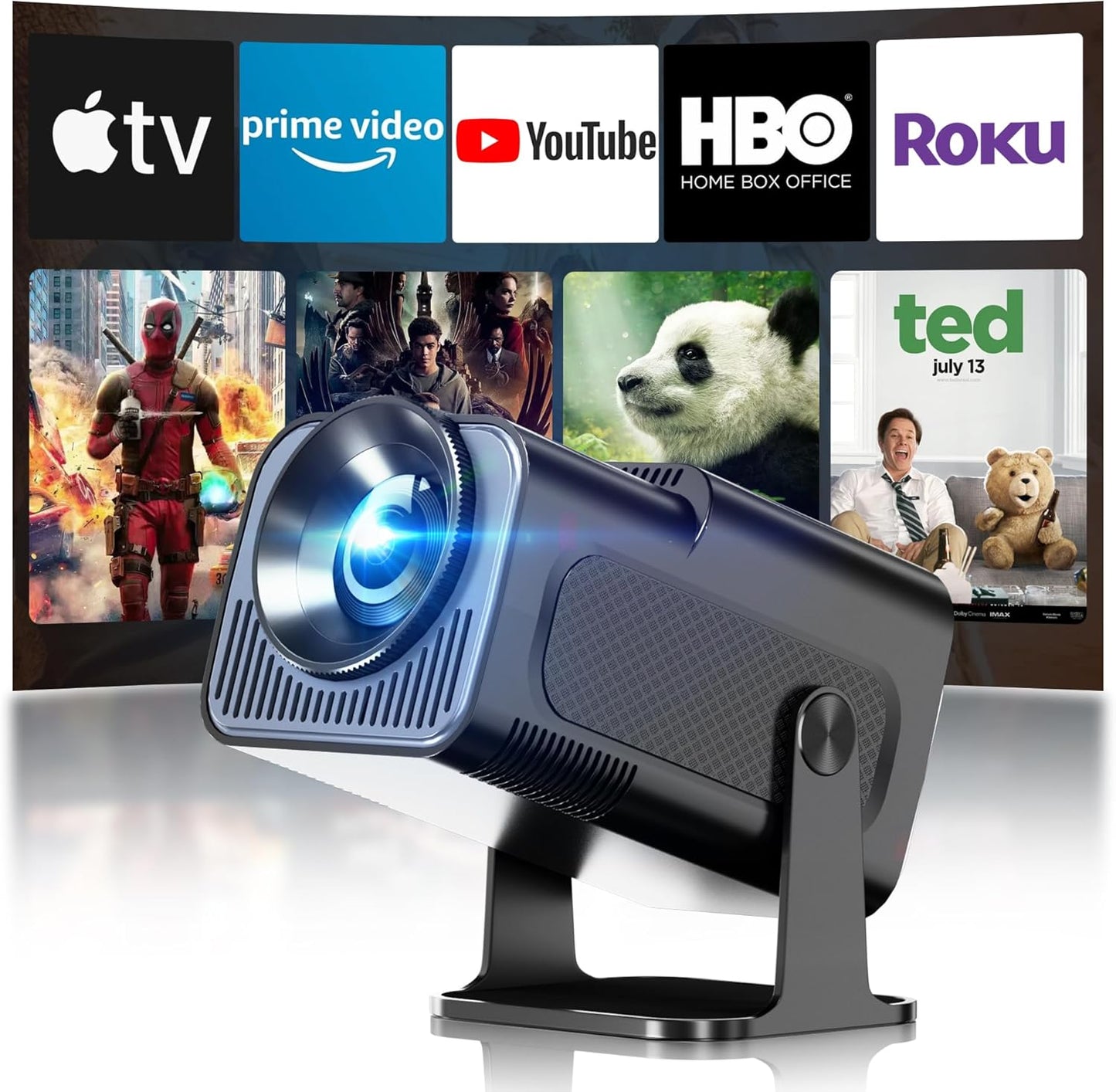 HausKit Smart Mini Projector: 4k WiFi & Bluetooth, Android, Auto Keystone, Black