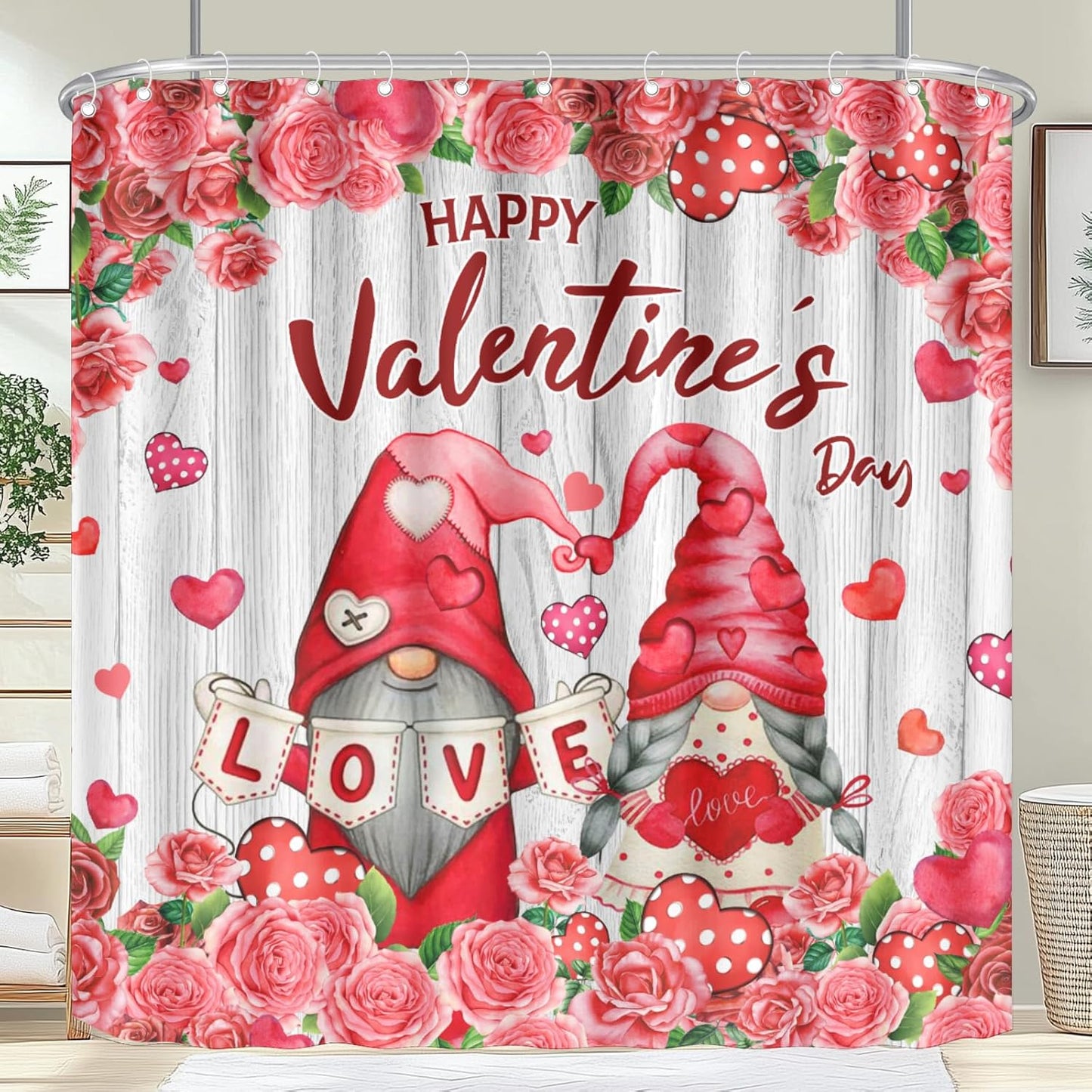 Romantic Gnomes Valentine Shower Curtain Set