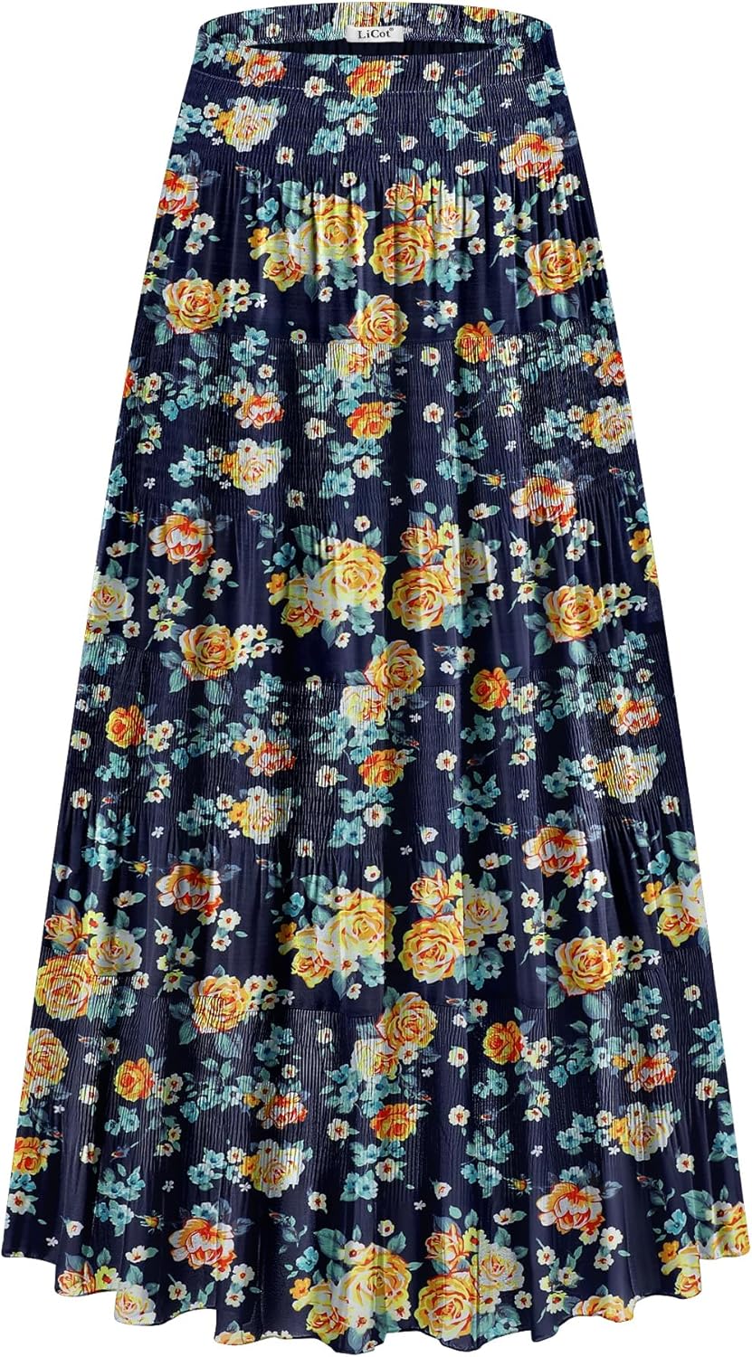 Women's Maxi Skirt with Pockets High Waisted Casual A-Line