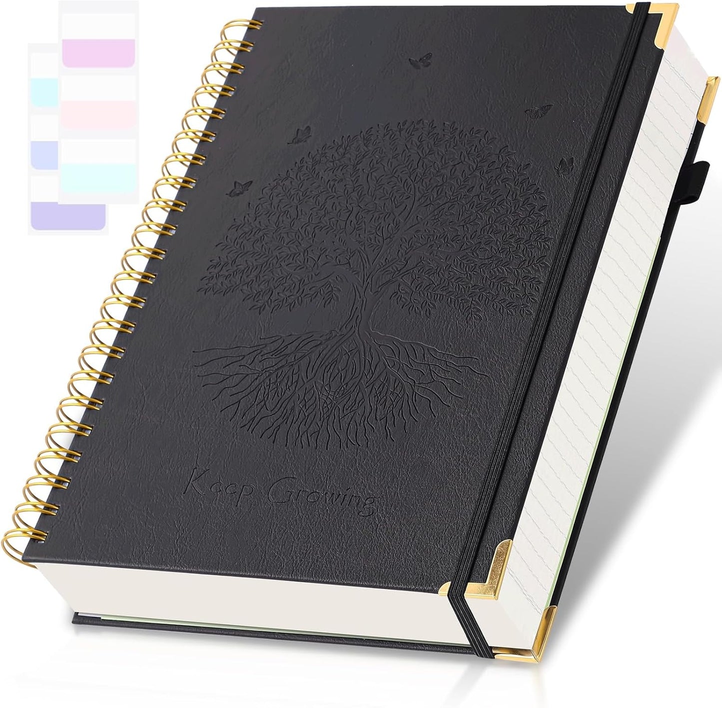 Premium Leather Spiral Notebook: 300pgs, B5, 24 Tabs, Embossed - Amanple