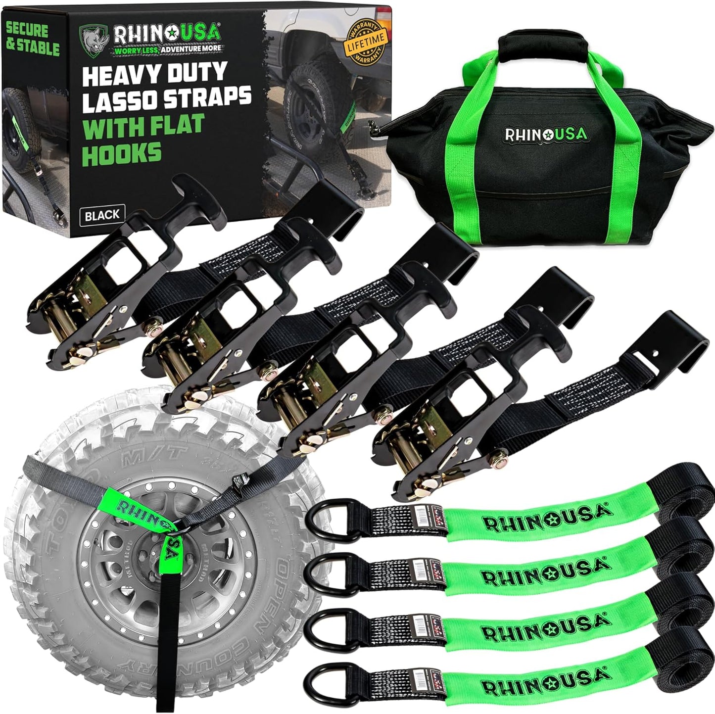 Rhino USA Car Tie Down Straps 4 Pack Heavy Duty 10,000lbs