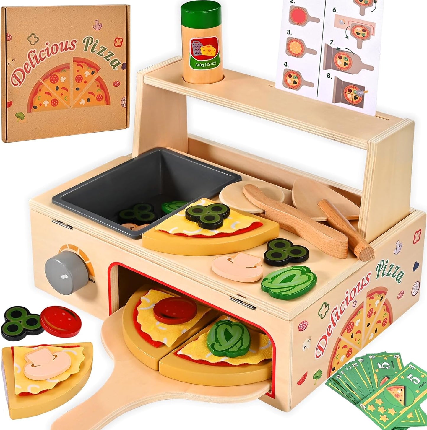 50 PCS Wooden Pizza Toy Set for Creative Pretend Play Fun