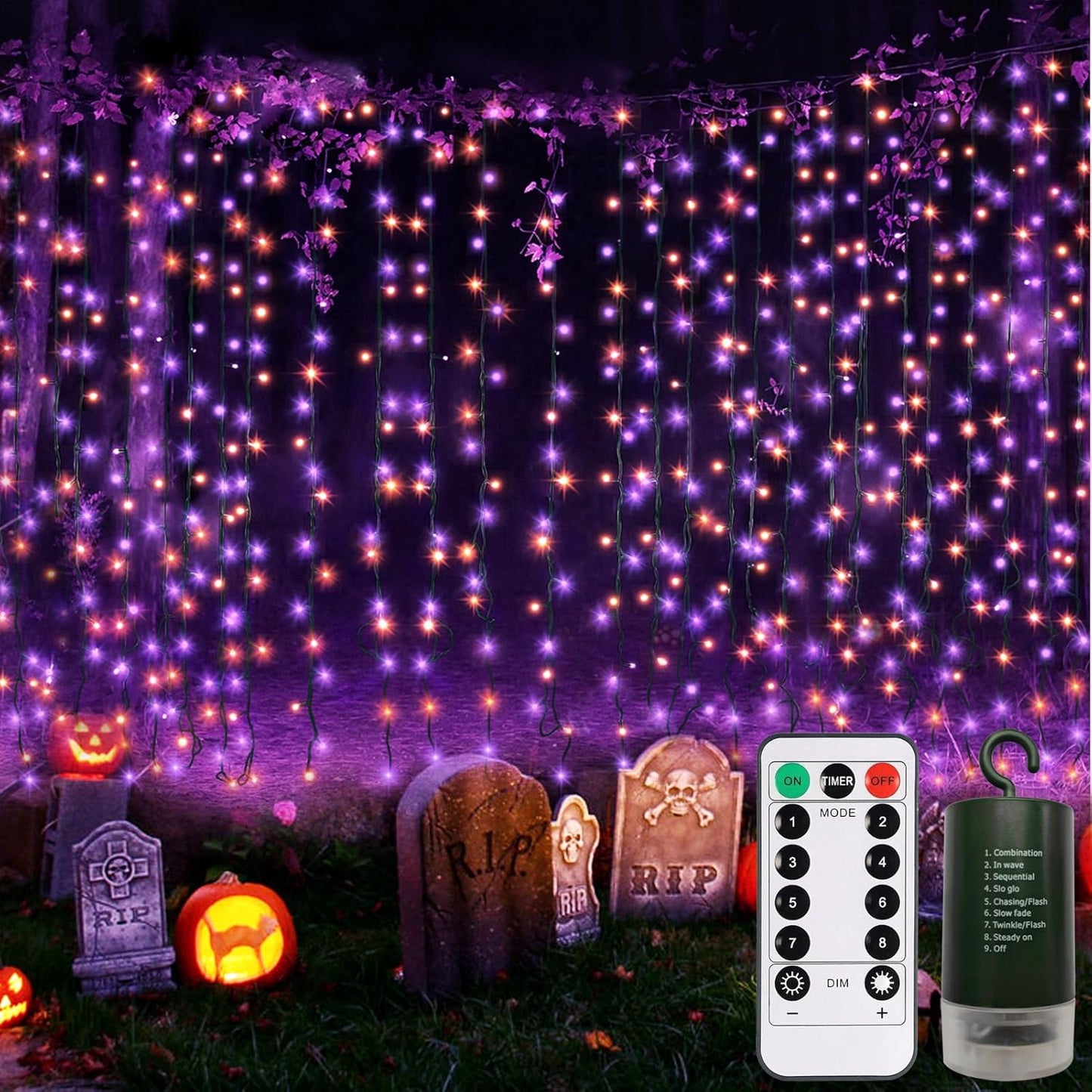 Halloween Curtain Lights 300 LED w/ Remote - 8 Modes