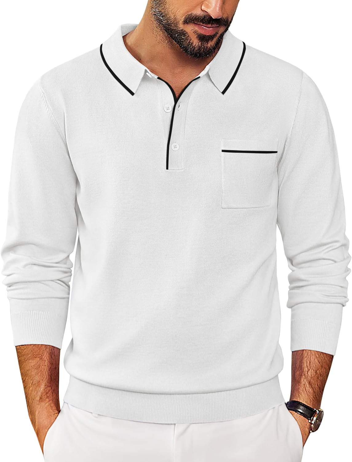 Stylish COOFANDY Mens Knit Polo Long Sleeve Sweater for All Occasions