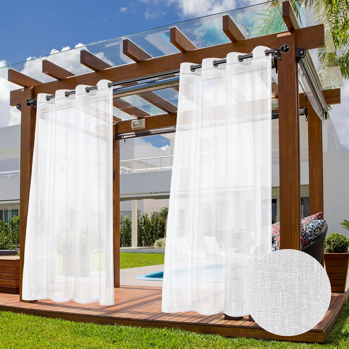 Outdoor Sheer Curtains for Patio Waterproof 84 inches Long
