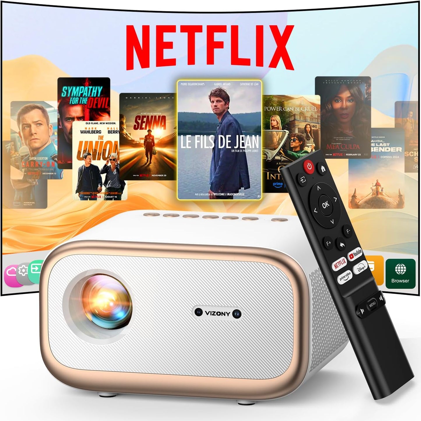 VIZONY E1 Pro Smart Projector: Netflix-Certified 1080P & 4K Support