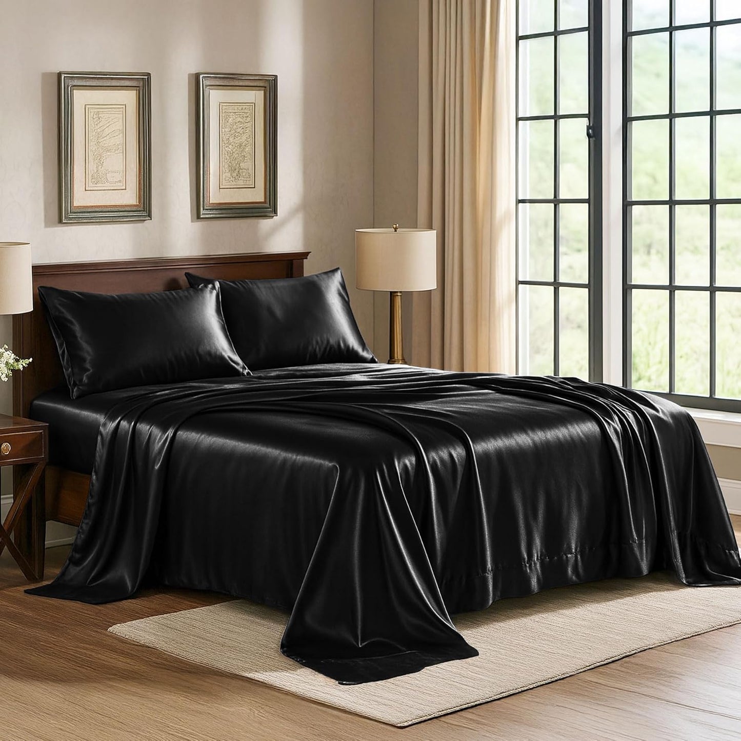 Pure Bedding Satin Sheets Queen Set - Luxurious Softness & Comfort