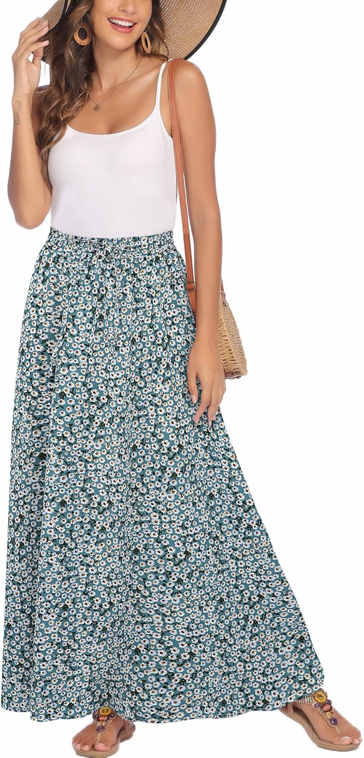 Bluetime Women Flowy Long Skirts for Summer Beach Style