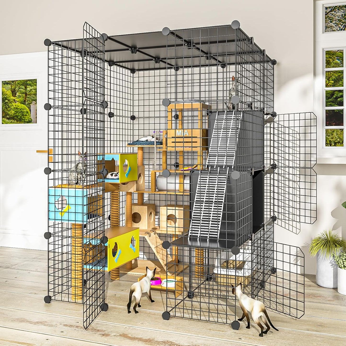 Large Cat Cage Indoor - Spacious Metal Wire Enclosure for Cats