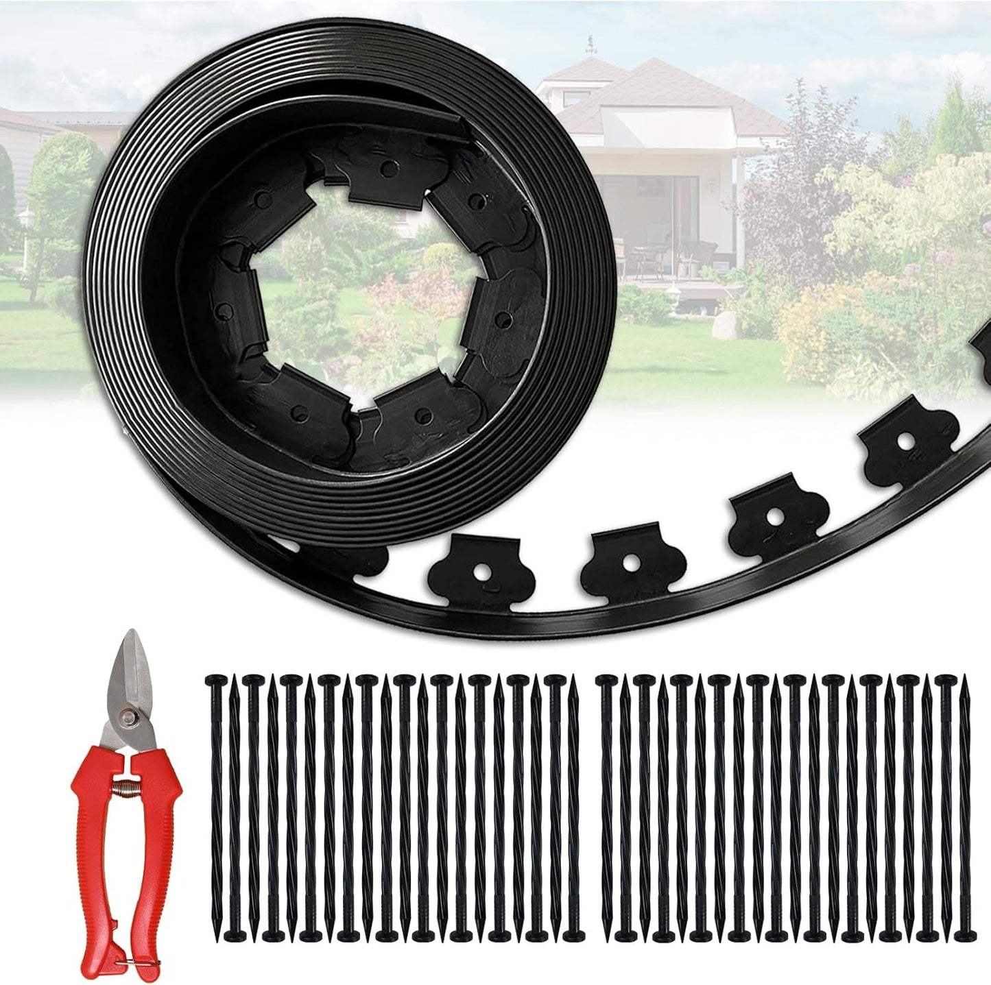 40 ft Fence Edging for Landscaping with Pruning Scissors and Spikes