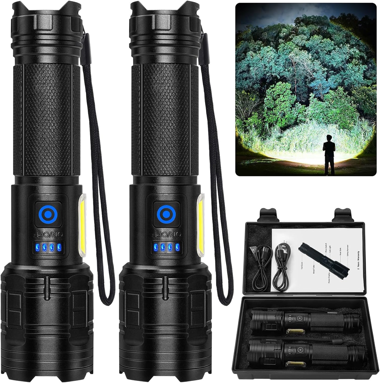 99,000 High Lumen Rechargeable Flashlight - 2 Pack LED Lights