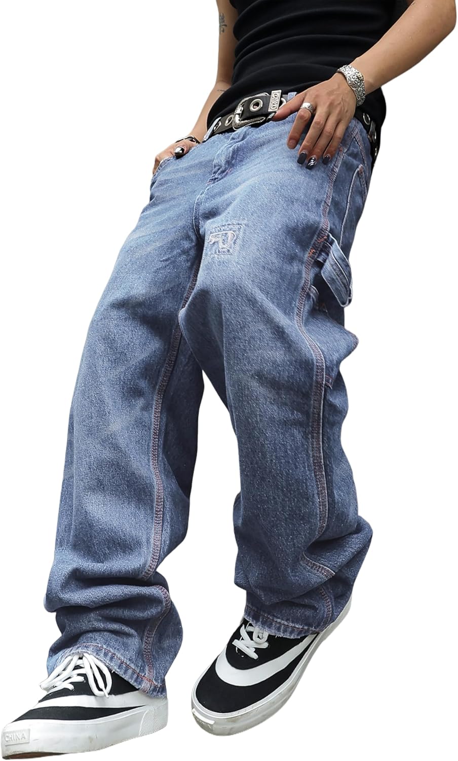Men's Non-Stretch Loose Fit Wide-Leg Baggy Jeans for Comfort