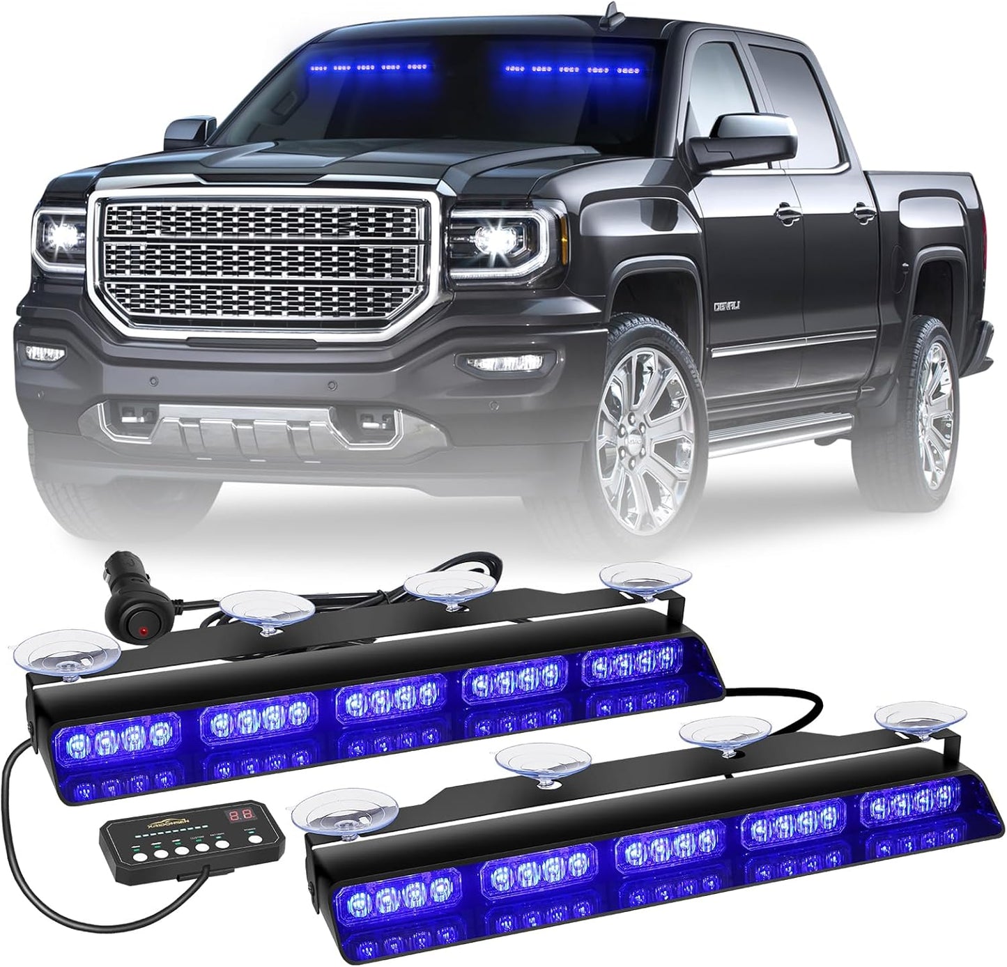 XRIDONSEN 2x 17 in Blue Emergency Lights Bar for Safety Use