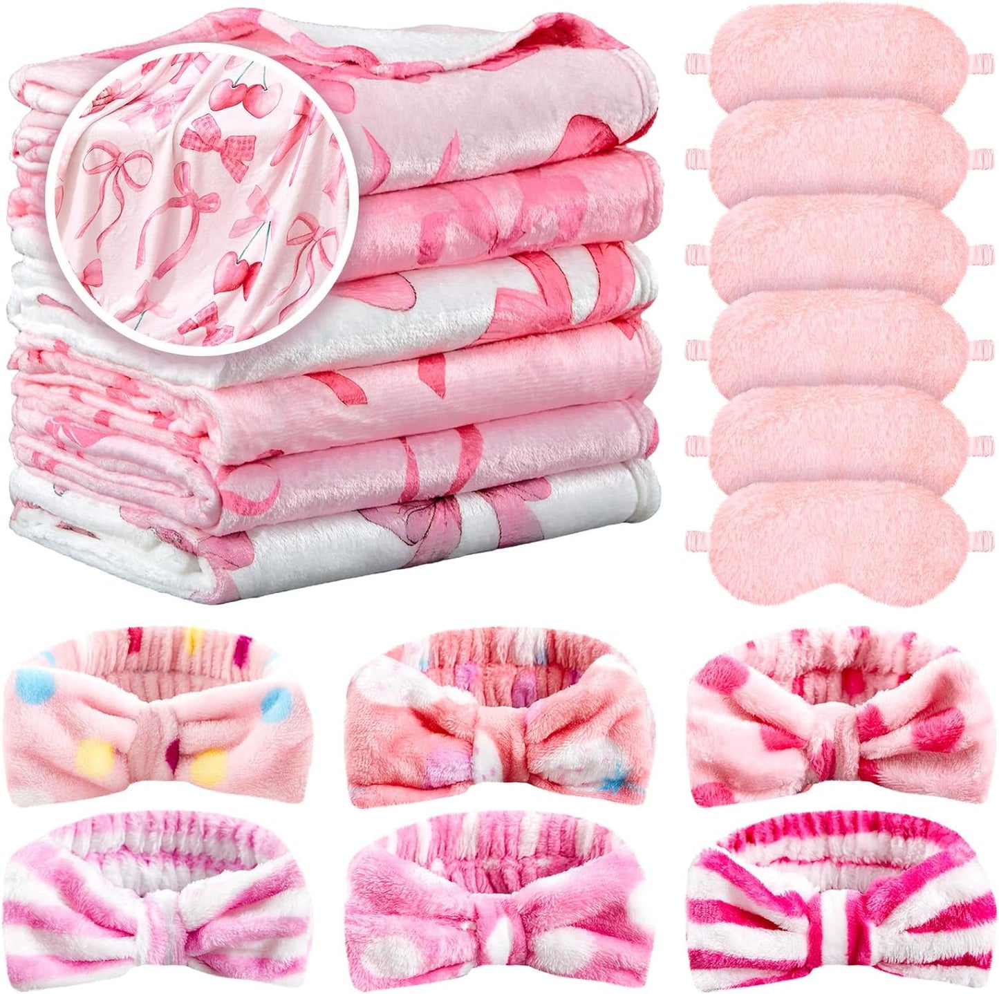 18 Pcs Sleepover Party Supplies for Girls with Cute Pink Bow
