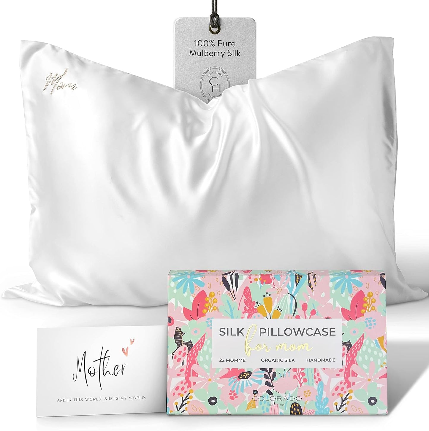 I Love You Mom Silk Pillowcase with Embroidery for Mother's Day