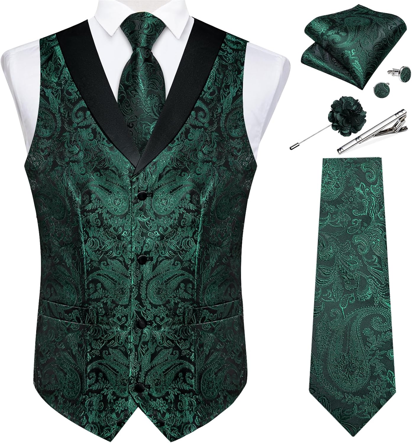 DiBanGu Mens Paisley Suit Vest Set for Weddings and Parties