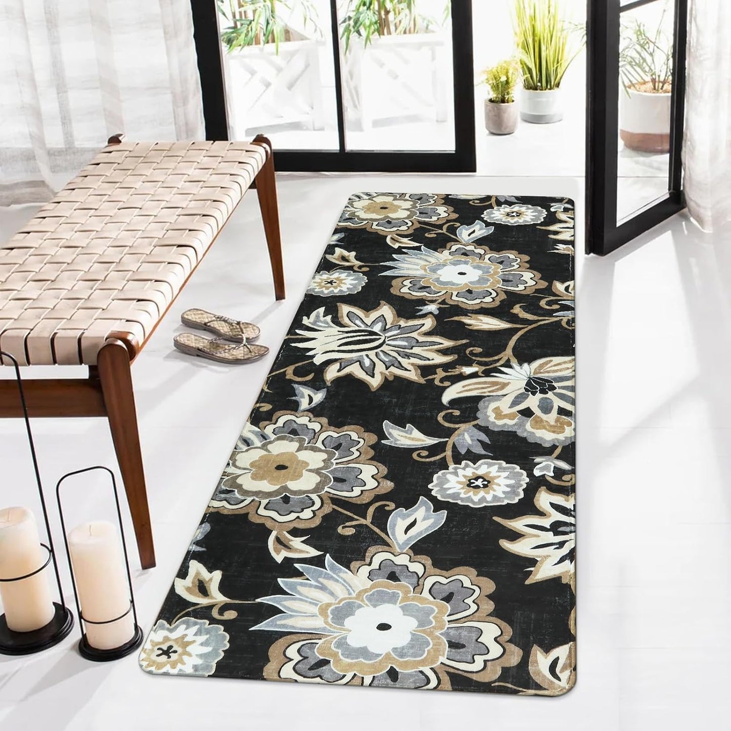 Lahome Floral 2x5 Washable Rug Runner for Entryway and Kitchen