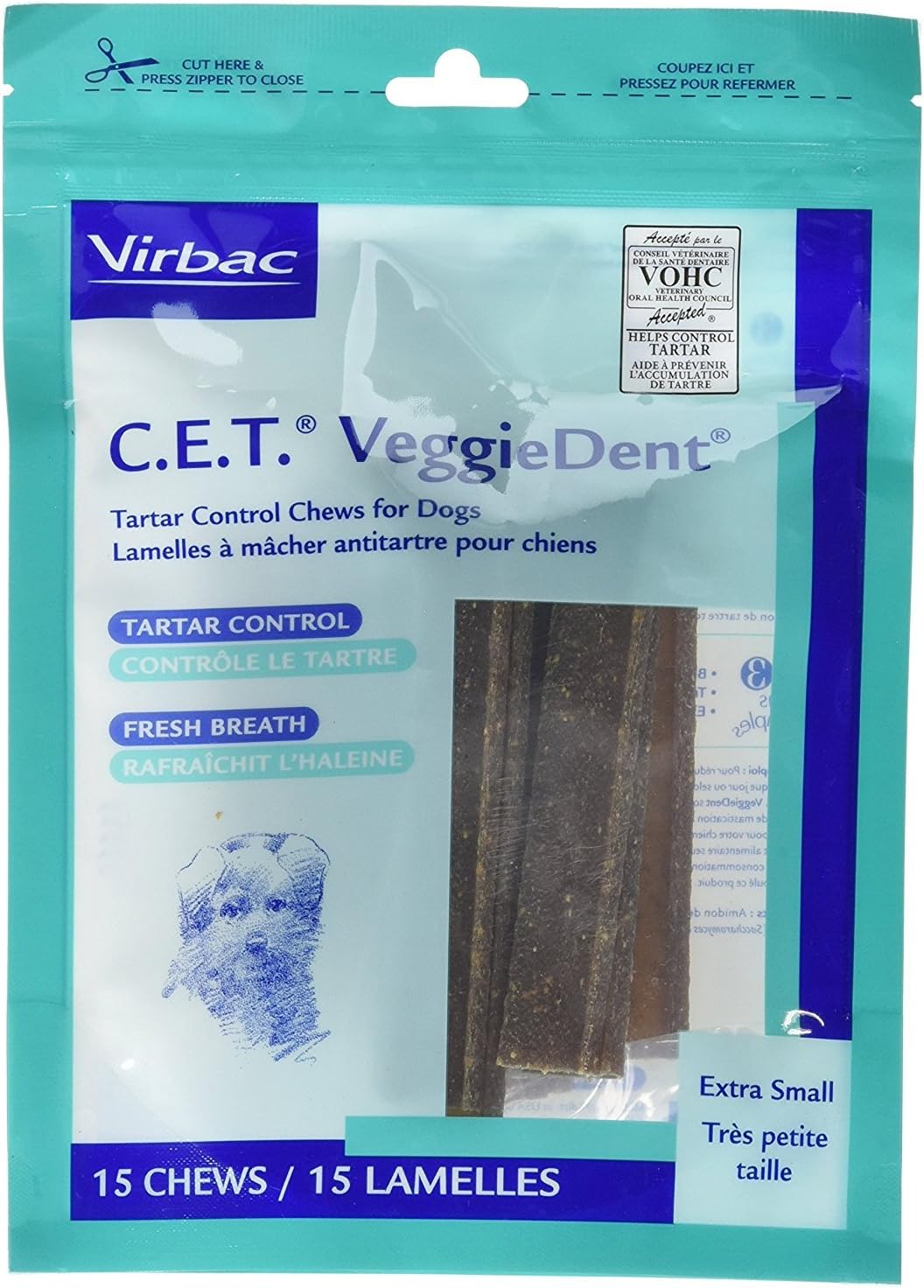 C.E.T. VeggieDent Dental Chews for Dogs - Extra Small 15 Count