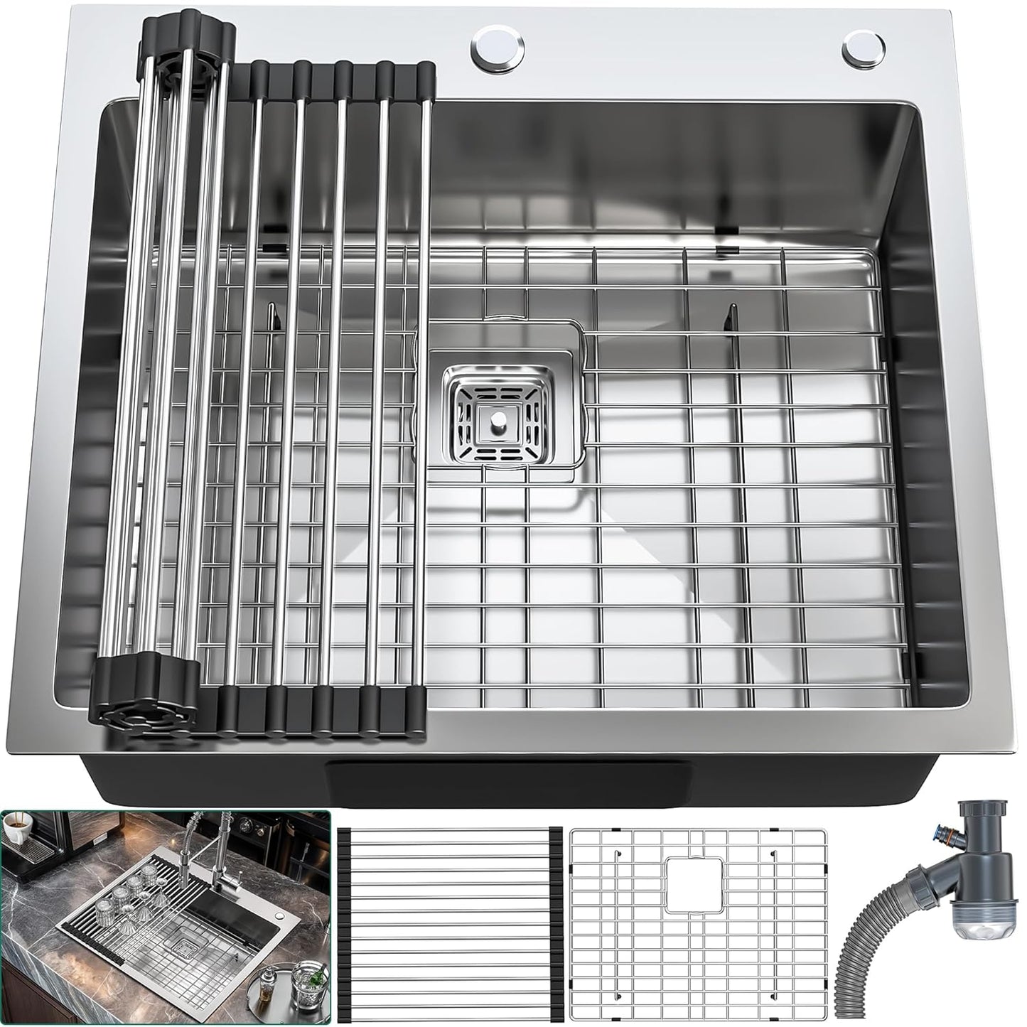 YITAHOME Drop In Kitchen RV Sink 25 in Stainless Steel Design